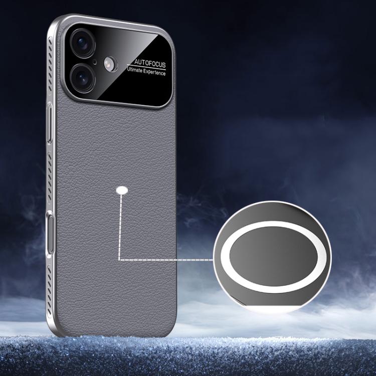 For iPhone 17 Soft Armor MagSafe Cooling Plain Leather Hybrid PC Phone Case(Grey)