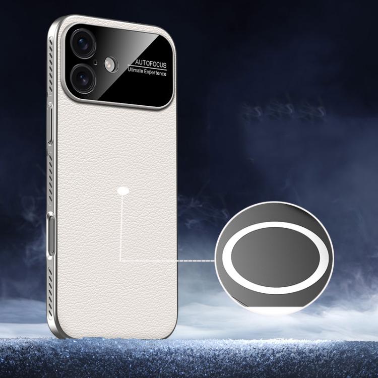 For iPhone 17 Soft Armor MagSafe Cooling Plain Leather Hybrid PC Phone Case(White)