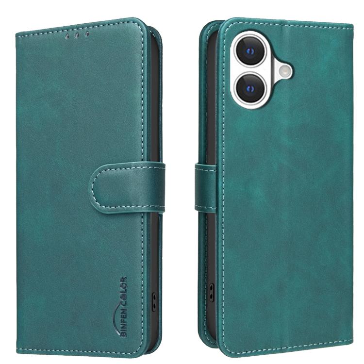 For iPhone 17 Solid Color Calfskin Texture RFID Vegan Leather Phone Case(Green)
