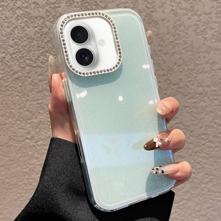 For iPhone 17 Solid Color Glitter & Rhinestone Design Phone Case(Green)