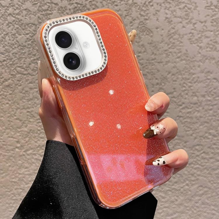 For iPhone 17 Solid Color Glitter & Rhinestone Design Phone Case(Orange)