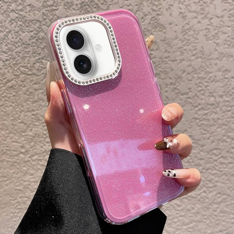 For iPhone 17 Solid Color Glitter & Rhinestone Design Phone Case(Rose Red)