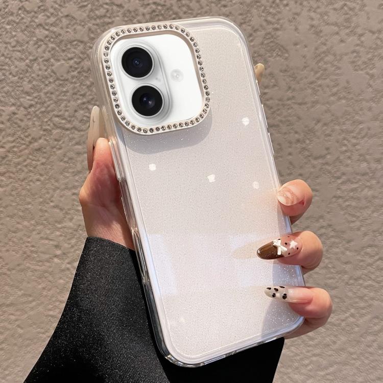 For iPhone 17 Solid Color Glitter & Rhinestone Design Phone Case(White)