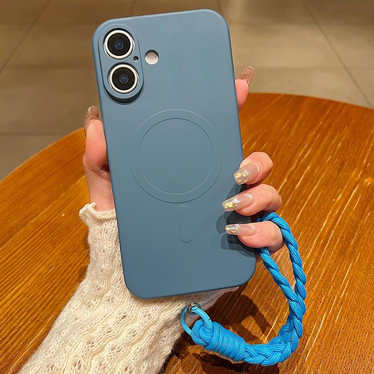 For iPhone 17 Solid Color Liquid Silicone Magnetic Phone Case with Lanyard(Lavender Grey)