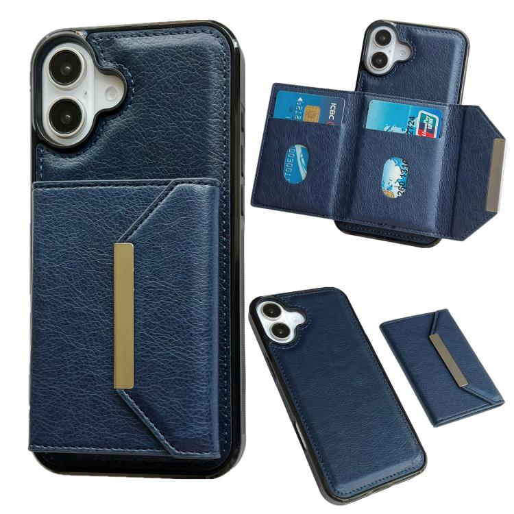 For iPhone 17 Solid Color Metal Buckle Card Slots Bag Phone Case(Blue)