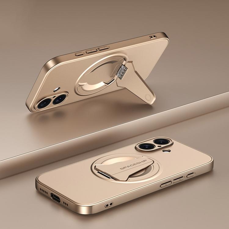 For iPhone 17 Spaceship MagSafe Folding Holder Phone Case(Desert Gold)