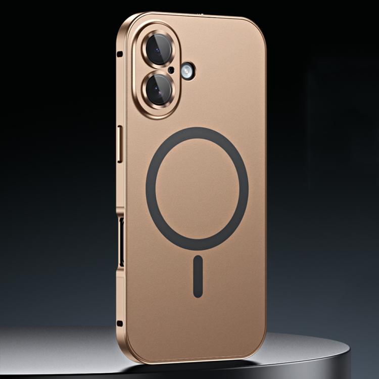 For iPhone 17 Spring Buckle MagSafe Magnetic Metal Phone Case(Desert Gold)