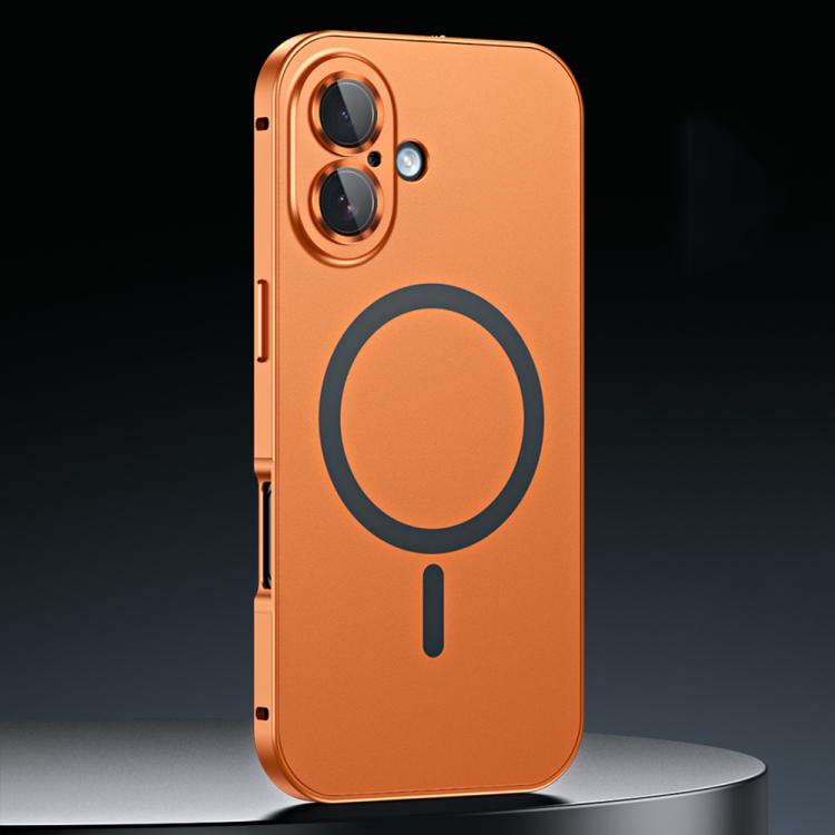 For iPhone 17 Spring Buckle MagSafe Magnetic Metal Phone Case(Orange)