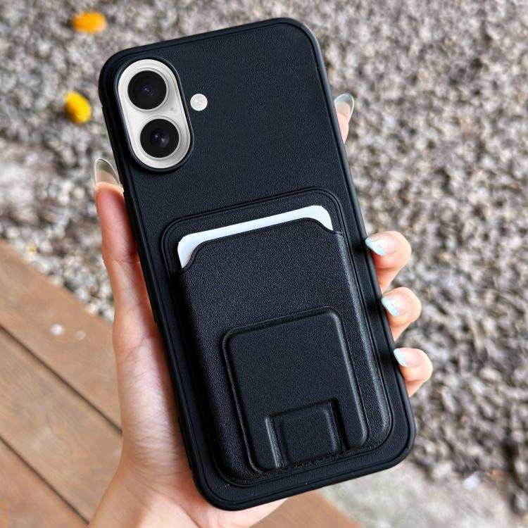 For iPhone 17 Square Folding Card Bag Holder Phone Case(Black)