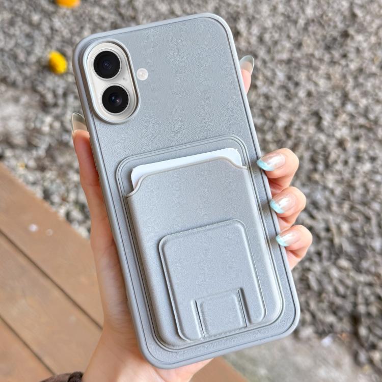 For iPhone 17 Square Folding Card Bag Holder Phone Case(Grey)