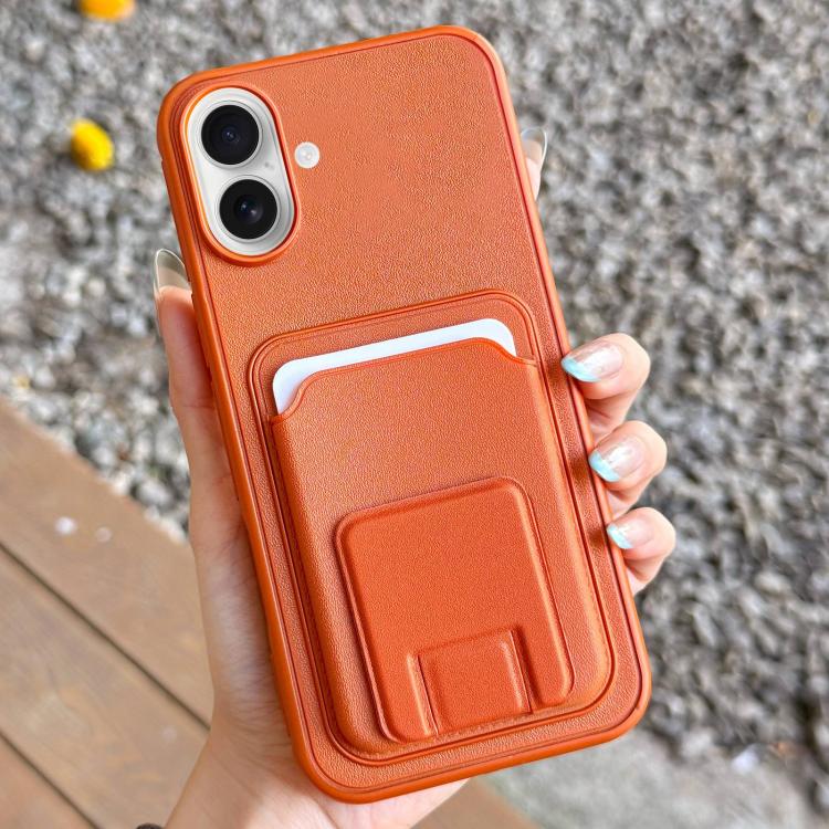 For iPhone 17 Square Folding Card Bag Holder Phone Case(Orange)