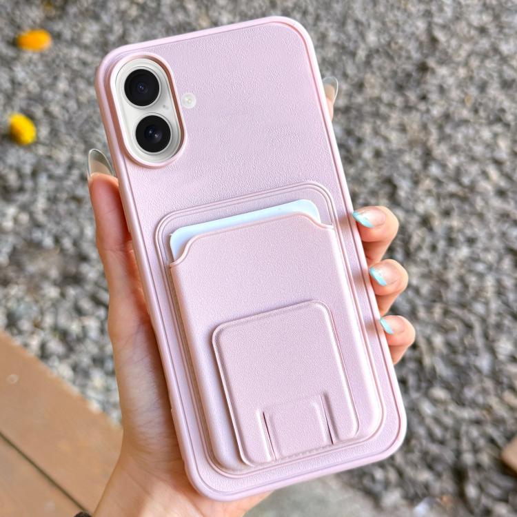 For iPhone 17 Square Folding Card Bag Holder Phone Case(Pink)
