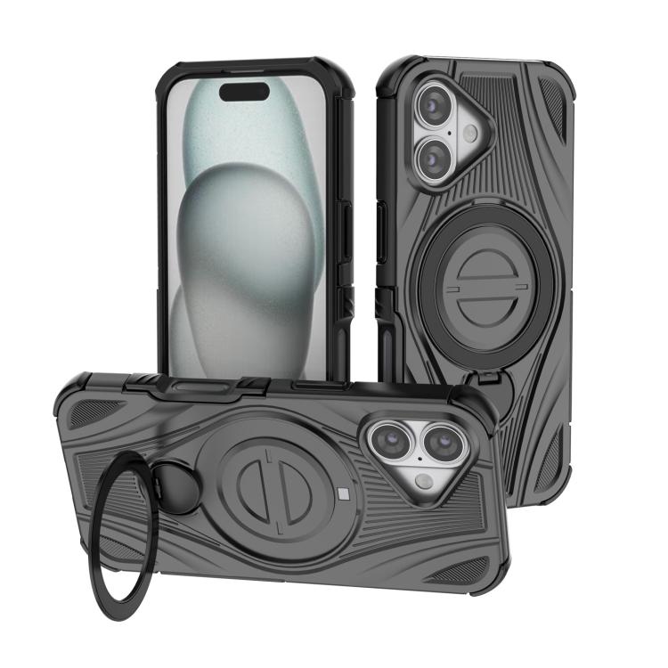 For iPhone 17 Star Ring Metallic Pivot Bracket Magnetic Phone Case(Black)