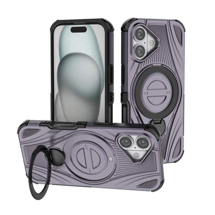For iPhone 17 Star Ring Metallic Pivot Bracket Magnetic Phone Case(Purple)