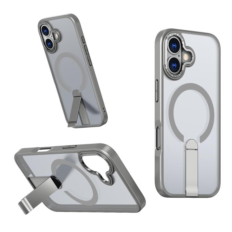 For iPhone 17 Star Shine Series TPU + PC MagSafe Phone Case with Fold Holder(Grey)