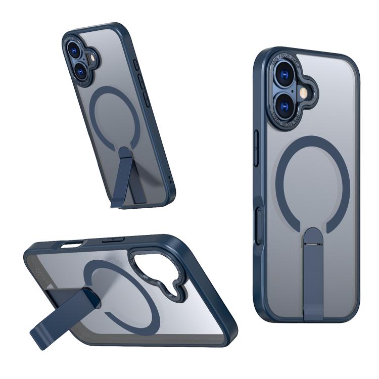 For iPhone 17 Star Shine Series TPU + PC MagSafe Phone Case with Fold Holder(Navy Blue)