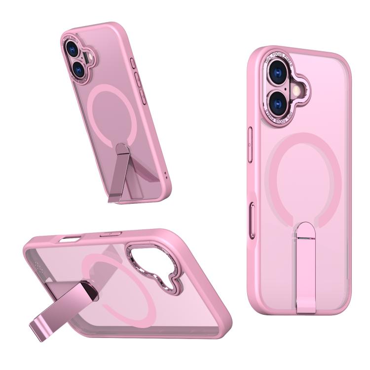 For iPhone 17 Star Shine Series TPU + PC MagSafe Phone Case with Fold Holder(Pink)