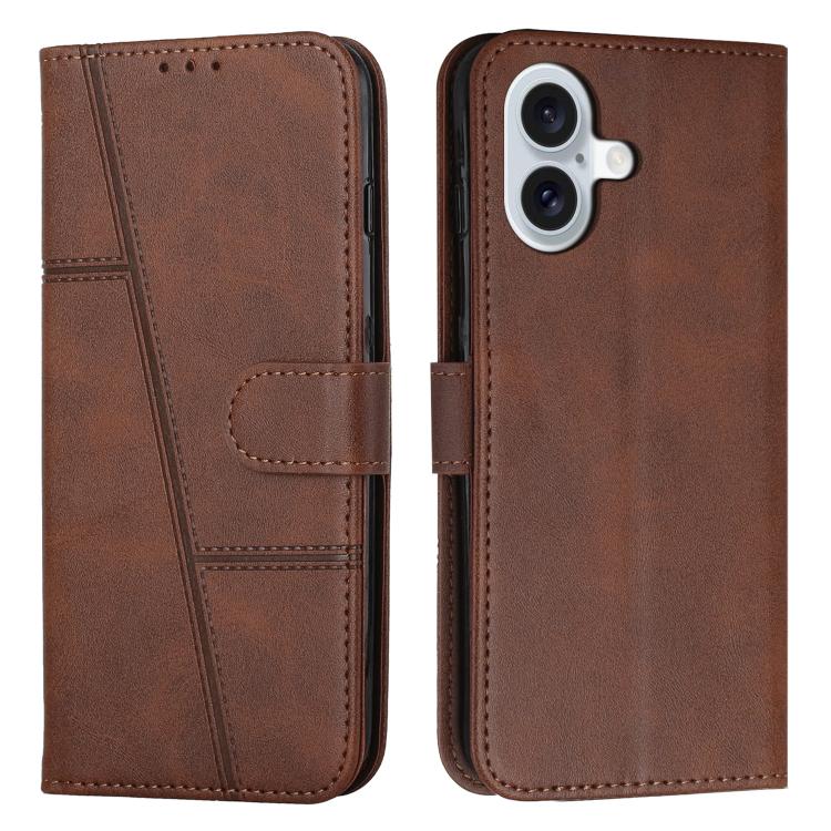 For iPhone 17 Stitching Calf Texture Buckle Leather Phone Case(Brown)