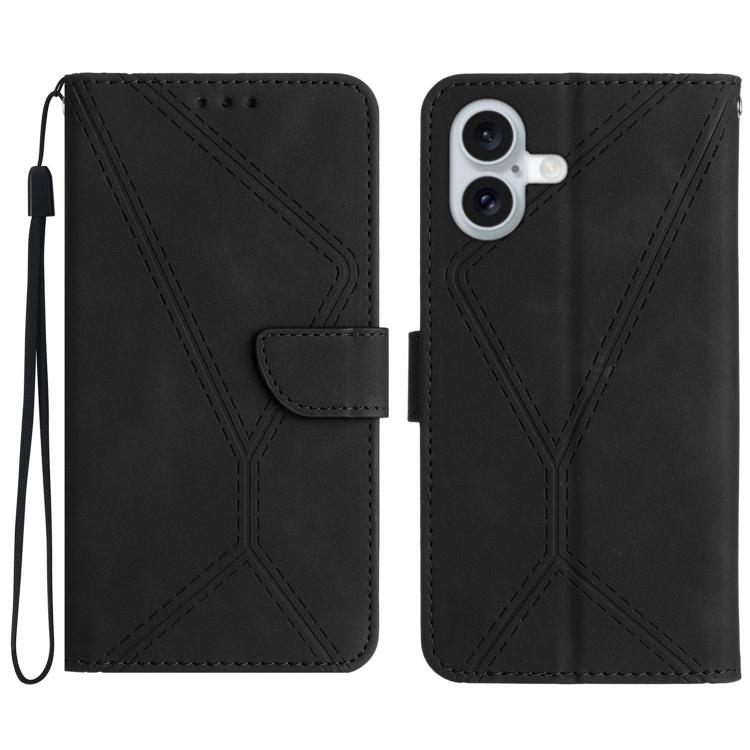 For iPhone 17 Stitching Embossed Leather Phone Case(Black)