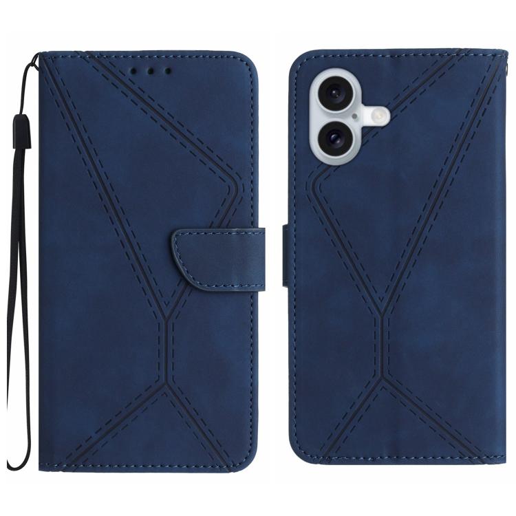 For iPhone 17 Stitching Embossed Leather Phone Case(Blue)