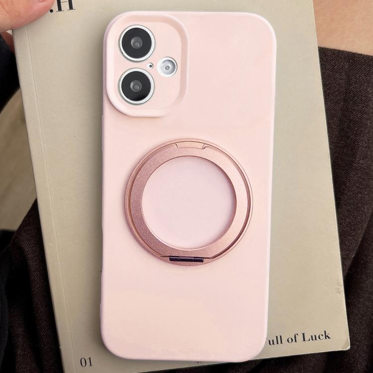 For iPhone 17 Stress Relief Holder Magnetic Fine Hole Silicone Phone Case(Pink)