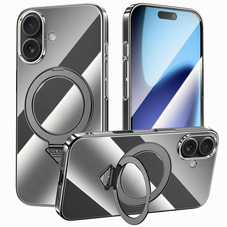 For iPhone 17 SULADA Electroplated Transparent MagSafe Holder Phone Case(Black)