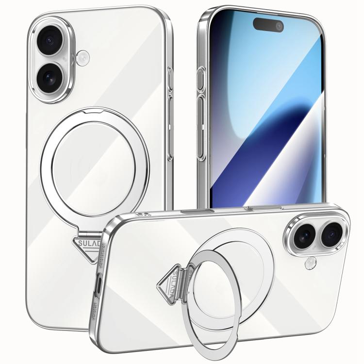 For iPhone 17 SULADA Electroplated Transparent MagSafe Holder Phone Case(Silver)