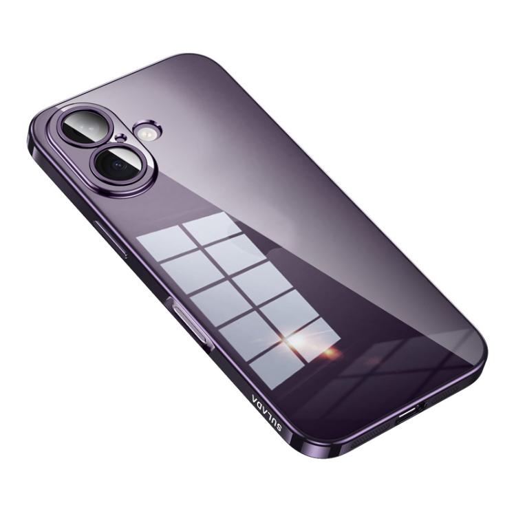 For iPhone 17 SULADA Shine Through Series Plating TPU Transparent Phone Case(Dark Purple)