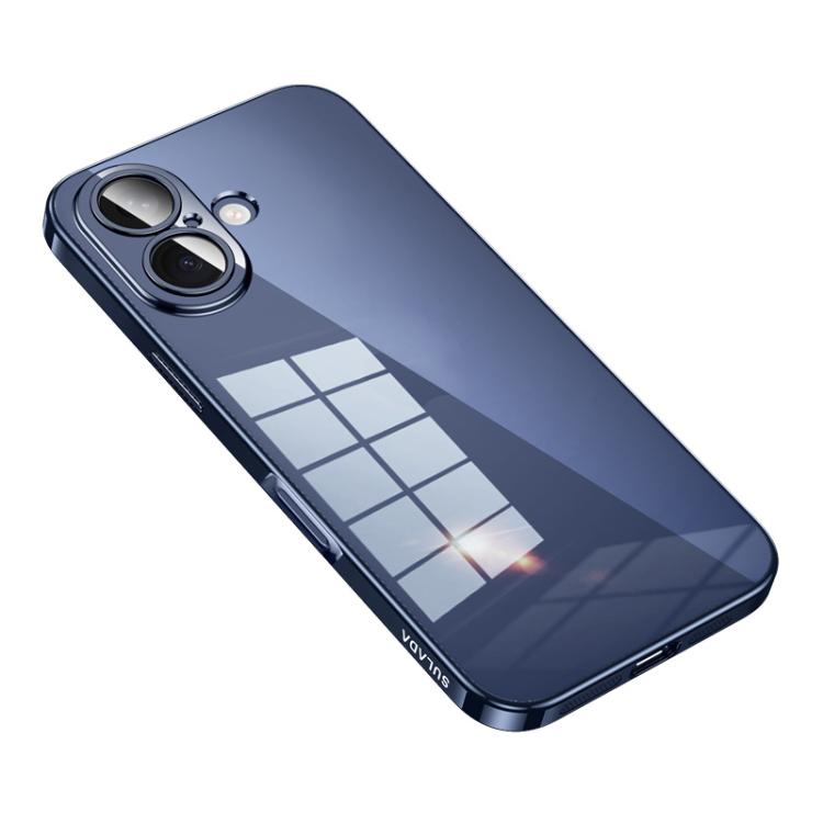 For iPhone 17 SULADA Shine Through Series Plating TPU Transparent Phone Case(Titanium Blue)