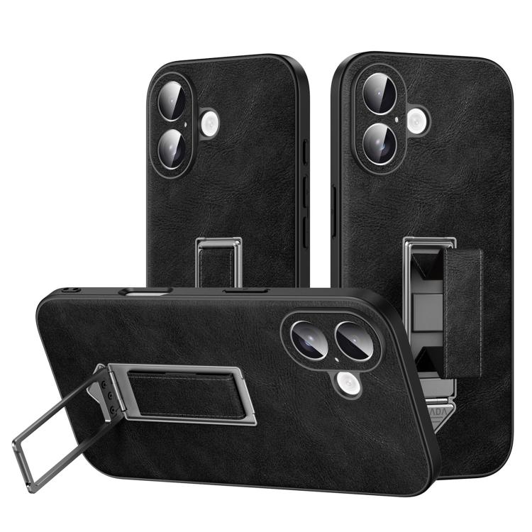 For iPhone 17 SULADA Wristband Hidden Metal Holder Faux Leather Phone Case(Black)