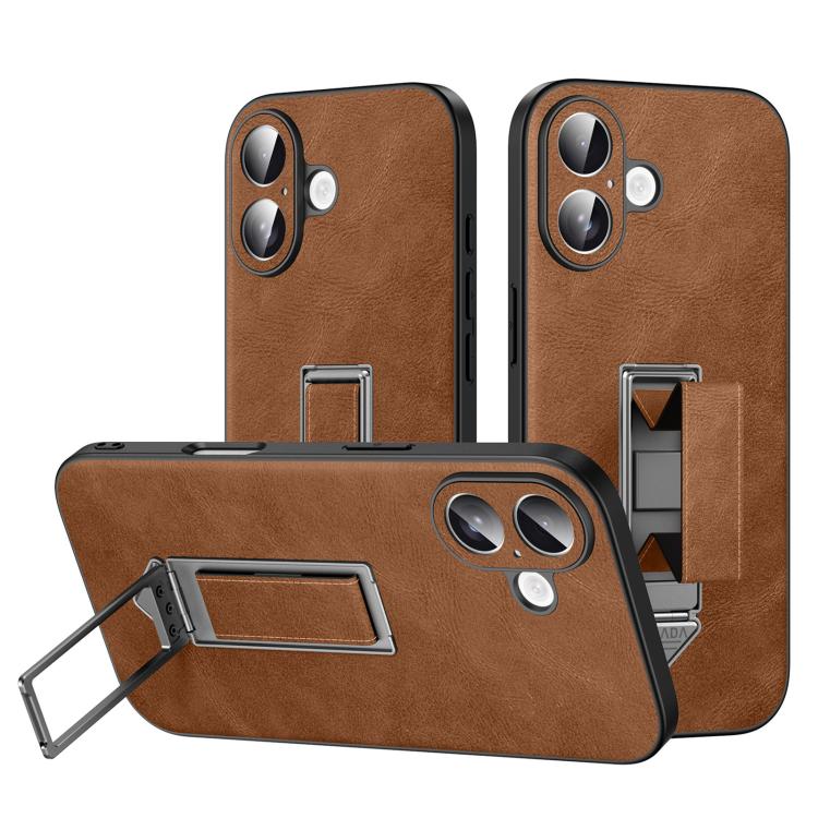 For iPhone 17 SULADA Wristband Hidden Metal Holder Faux Leather Phone Case(Brown)