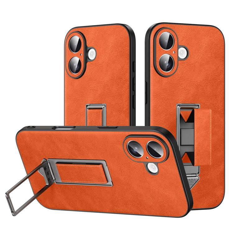 For iPhone 17 SULADA Wristband Hidden Metal Holder Faux Leather Phone Case(Orange)
