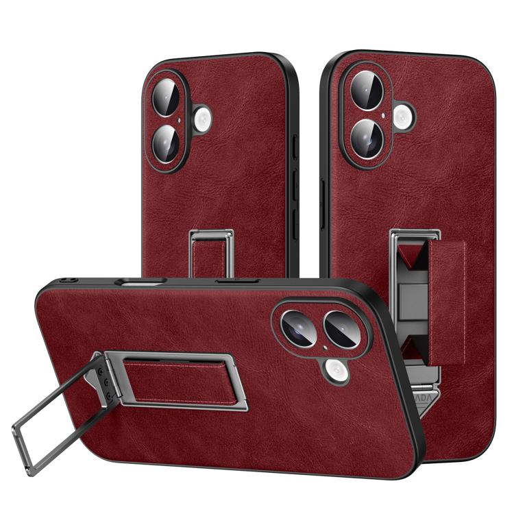 For iPhone 17 SULADA Wristband Hidden Metal Holder Faux Leather Phone Case(Red)