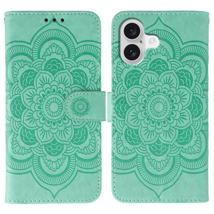 For iPhone 17 Sun Mandala Embossing Leather Phone Case(Green)