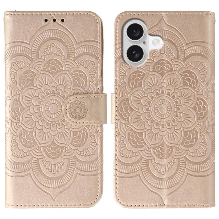 For iPhone 17 Sun Mandala Embossing Leather Phone Case(Rose Gold)