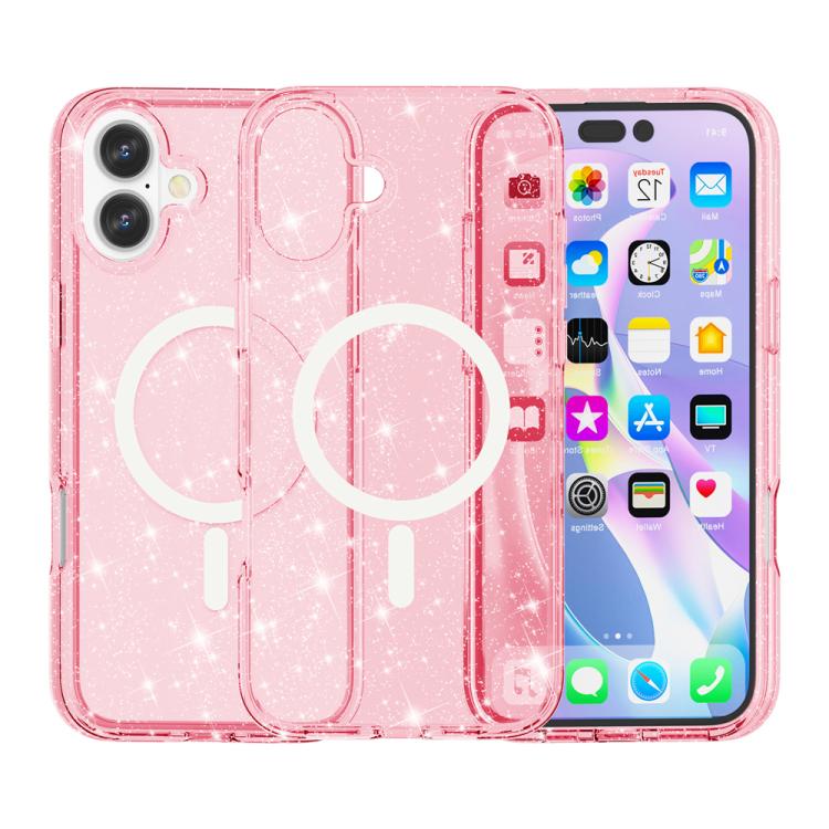 For iPhone 17 Terminator Style Glitter Powder MagSafe Magnetic Phone Case(Pink)