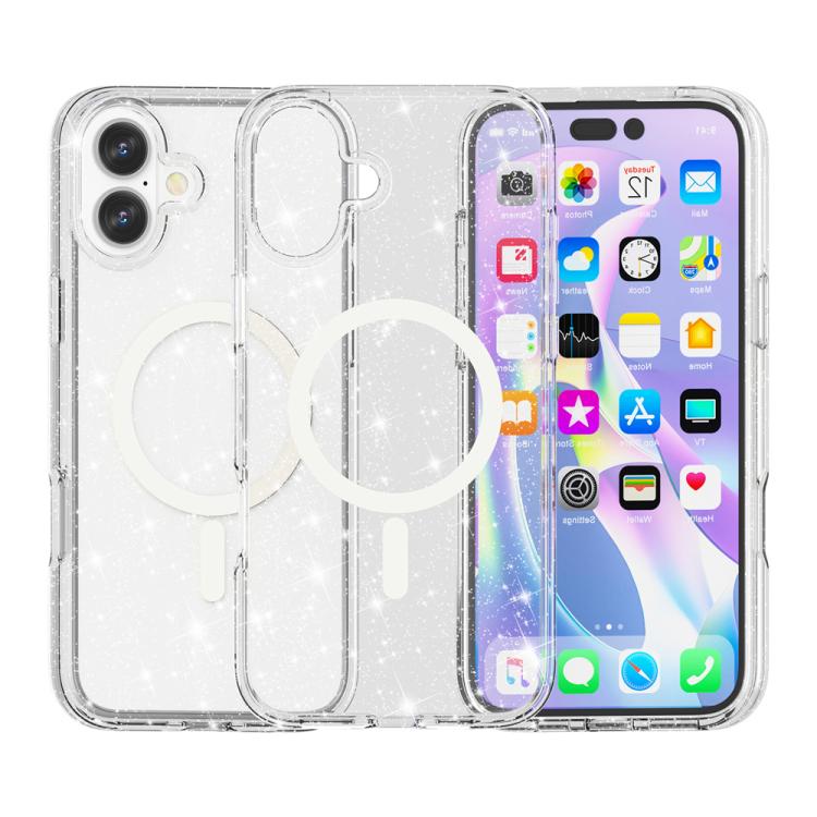 For iPhone 17 Terminator Style Glitter Powder MagSafe Magnetic Phone Case(White)