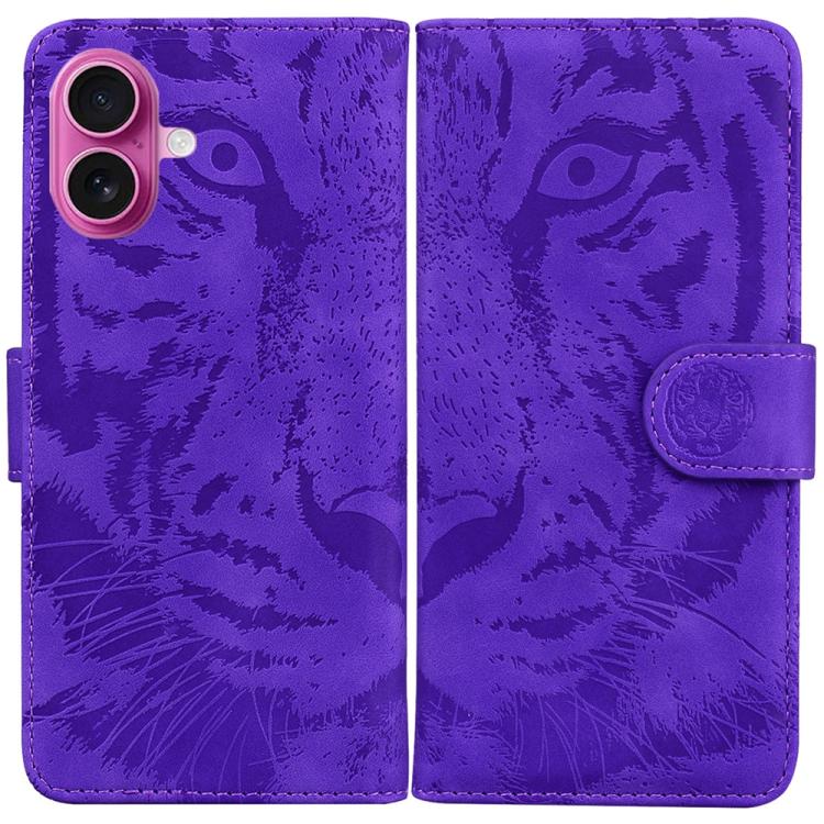 For iPhone 17 Tiger Embossing Pattern Leather Phone Case(Purple)