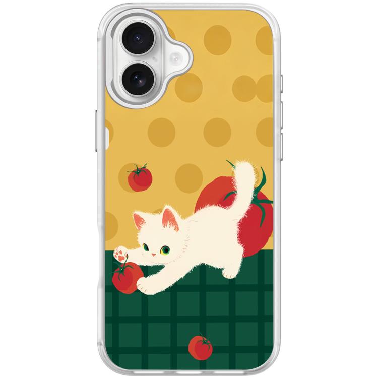 For iPhone 17 Tomato Cat Pattern Magnetic Phone Case(Transparent White)