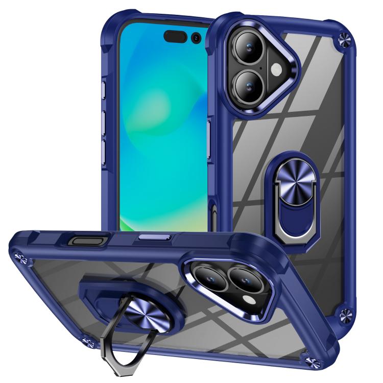 For iPhone 17 TPU + PC Lens Protection Phone Case with Ring Holder(Blue)