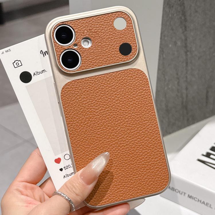 For iPhone 17 Transforms Into 17 Series Large Window Frosted Lychee Texture Phone Case(Khaki)