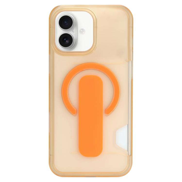 For iPhone 17 Translucent Holder Card Slot Magnetic Phone Case(Orange)