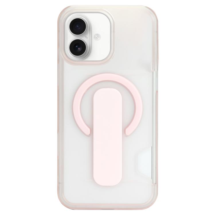 For iPhone 17 Translucent Holder Card Slot Magnetic Phone Case(Pink)