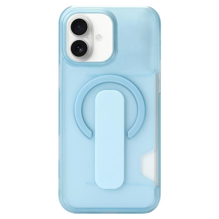 For iPhone 17 Translucent Holder Card Slot Magnetic Phone Case(Sky Blue)