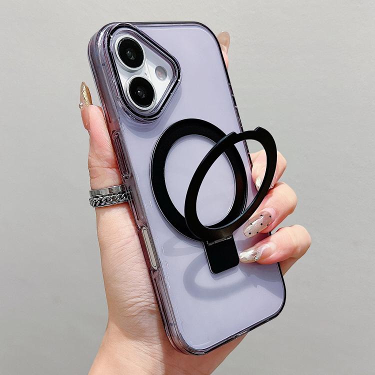 For iPhone 17 Transparent Colorful Metal Ring Holder MagSafe Phone Case(Black)