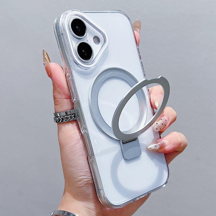 For iPhone 17 Transparent Colorful Metal Ring Holder MagSafe Phone Case(Transparent)