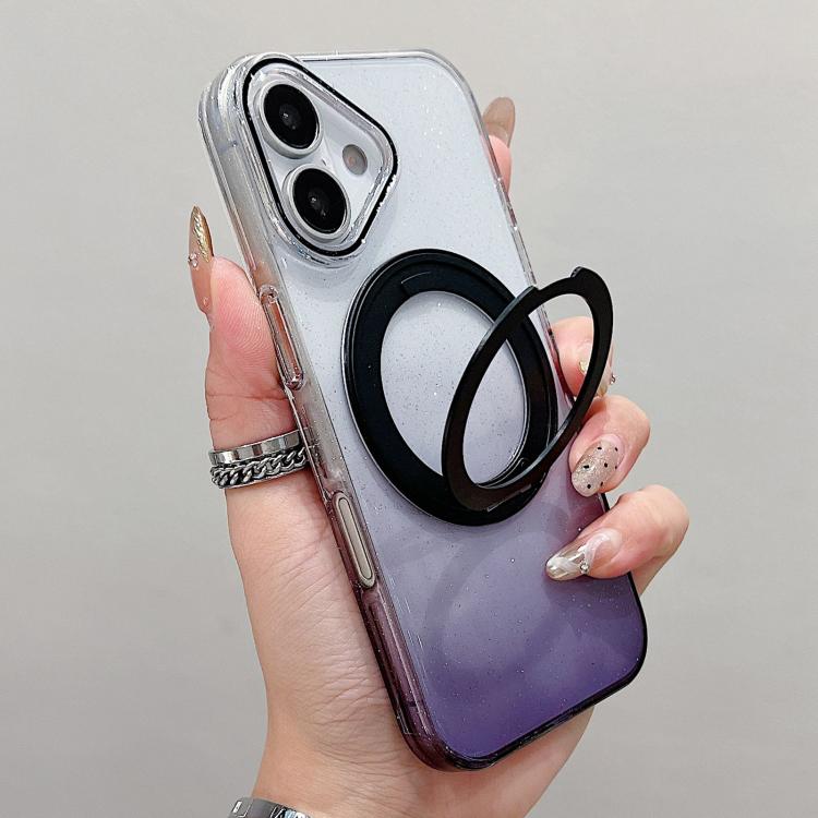 For iPhone 17 Transparent Gradient 360 Degree Rotation Holder MagSafe Phone Case(Black)