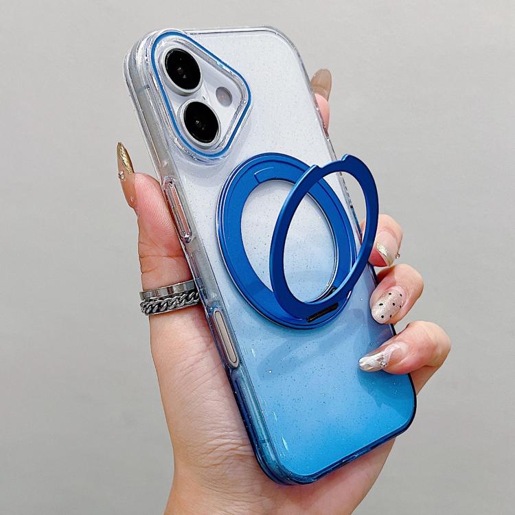 For iPhone 17 Transparent Gradient 360 Degree Rotation Holder MagSafe Phone Case(Blue)