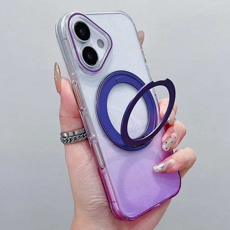 For iPhone 17 Transparent Gradient 360 Degree Rotation Holder MagSafe Phone Case(Purple)