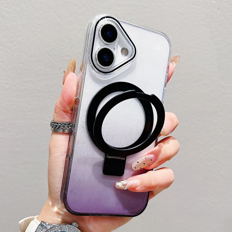For iPhone 17 Transparent Gradient Metal Ring Holder MagSafe Phone Case(Black)